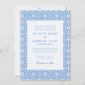 青い地中海のタイルを一つ結婚に 招待状 (正面)