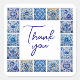 青い地中海のタイル感謝していは、ステッカー スクエアシール