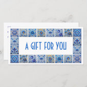 青い地中海のタイル枠のギフト証明書 (正面/裏面)