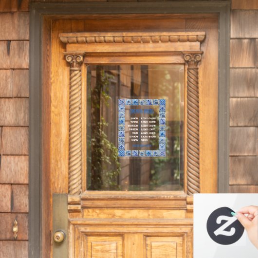 青い地中海のタイル枠の開館時間 ウィンドウサイン (ホームデコレーション)