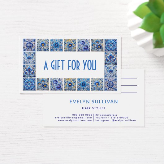 青い地中海のタイル枠ギフトカード (デスク)