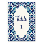 青い地中海のタイル結婚のテーブルカード テーブルナンバー (裏面)