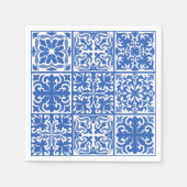 青い地中海のタイル結婚またはブライダルシャワー スタンダードカクテルナプキン (正面)