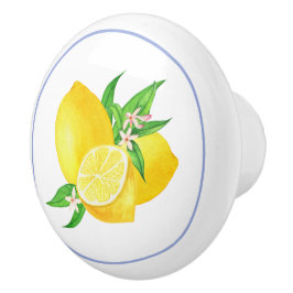 青い地中海の枠とレモンの水色 セラミックノブ