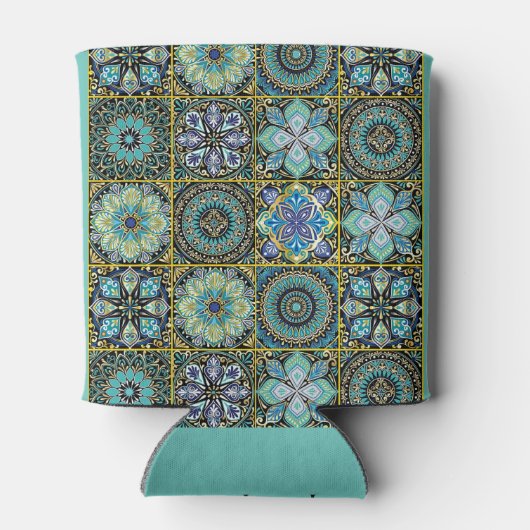 青い地中海の緑でタイルをパーソナライズ文字 缶クーラー (裏面)