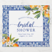 青い地中海 オレンジ ブライダルシャワー スパークリングワインラベル (シングルラベル)