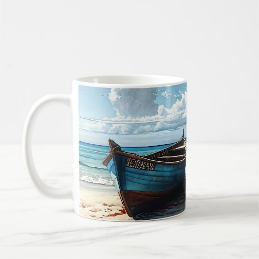 「青い地平線」船カラフルリラックス船 コーヒーマグカップ (左)