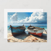 「青い地平線」船カラフルリラックス船 ポストカード (正面/裏面)