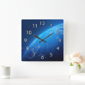青い地球 スクエア壁時計 (ホーム)