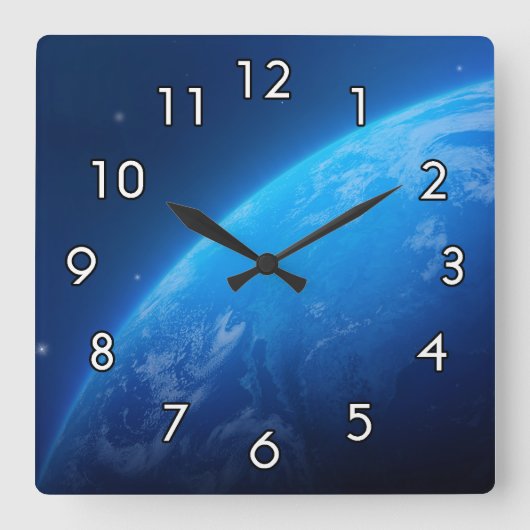 青い地球 スクエア壁時計 (正面)