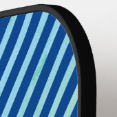 青い垂直ストライプのパーソナライズされたモダン図形 ピックルボールラケット (左詳細)