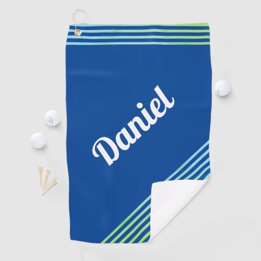 青い垂直ストライプ選手の名モダン前ゴルファー ゴルフタオル (インサイチュ)