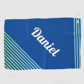 青い垂直ストライプ選手の名モダン前ゴルファー ゴルフタオル (横)
