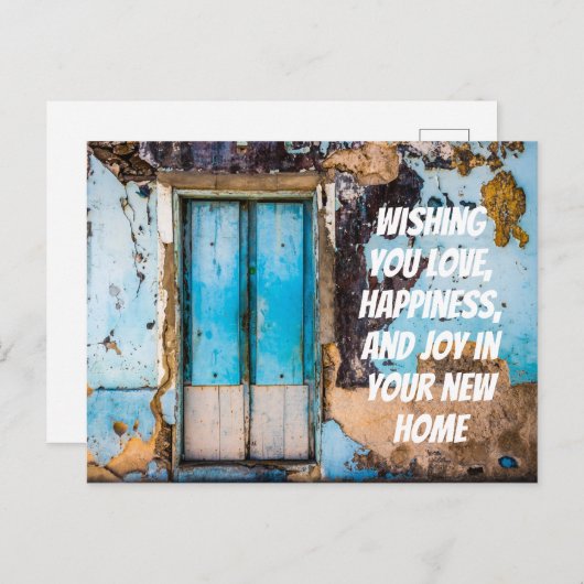 青い壁とドアの新しい家おめでとうポストカード ポストカード (正面/裏面)