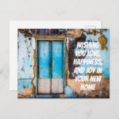 青い壁とドア新しいホームおめでとうがき ポストカード (正面/裏面)