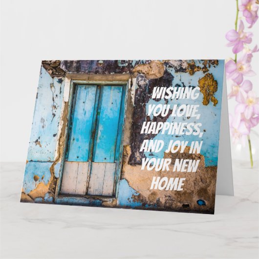 青い壁とドア新しいホームおめでとうカード カード (蘭)