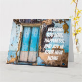 青い壁とドア新しいホームおめでとうカード カード (黄色い花)