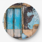 青い壁とドア ペーパープレート (正面)