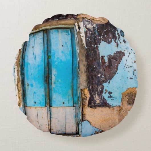 青い壁とドア ラウンドクッション (正面)