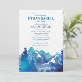 青い壮大な山の水彩画 バー・ミッツヴァー 招待状 (スタンド正面)