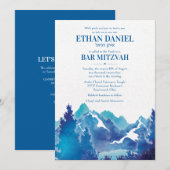 青い壮大な山の水彩画 バー・ミッツヴァー 招待状 (正面/裏面)