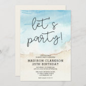 青い夏の海パーティー誕生日招待状 招待状 (正面/裏面)