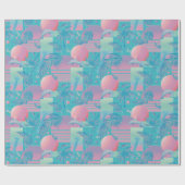 青い夏のVaporwaveの夕焼けとヤシの木 ラッピングペーパー (フラット)