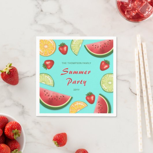 青い夏カラフルのパーティーにジューシーなフルーツ スタンダードカクテルナプキン (インサイチュ)