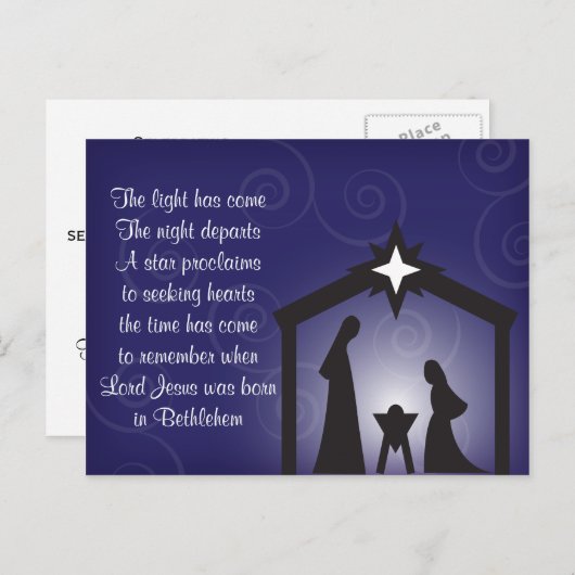 青い夕べのクリスマスの出生の郵便はがき シーズンポストカード (正面/裏面)