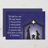 青い夕べのモダンなクリスマスの出生の平らなカード 招待状 (正面/裏面)