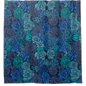 青い多肉質の庭 シャワーカーテン (正面)