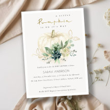 青い多肉質リトルカボチャ赤ちゃんシャワー招待状