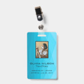 青い多角形と写真 バッジ (正面 （クリップ付）)