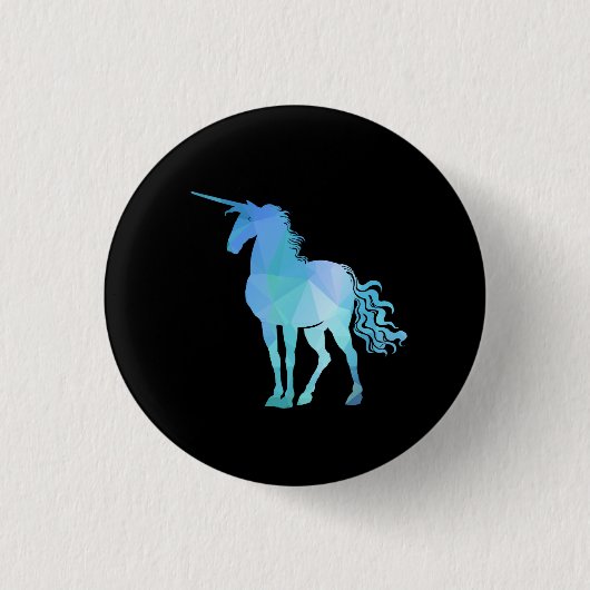 青い多角形のユニコーンボタン 缶バッジ (正面)