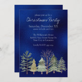 青い夜の水彩冬の森の木 招待状 (正面/裏面)