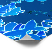 青い夜空に蝶が飛び交う月並み ポスター (角)