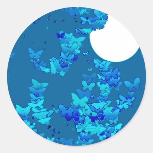 青い夜空に蝶、月並み ラウンドシール (正面)