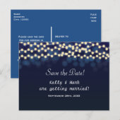 青い夜空のストリングライト Save Date ポストカード (正面/裏面)