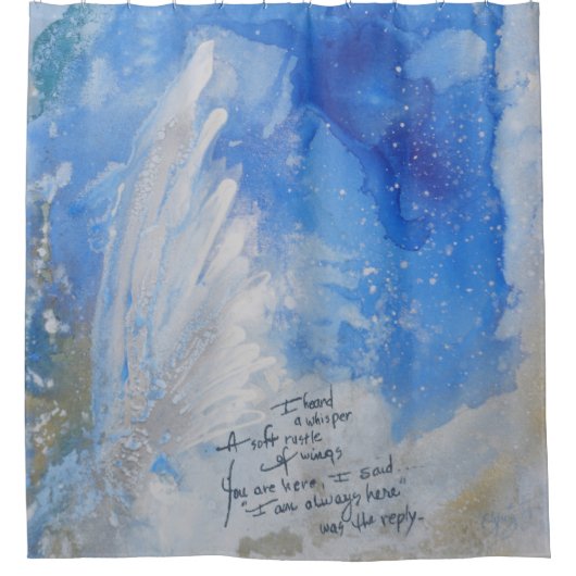 青い夜空の優美な白い天使の翼 シャワーカーテン (正面)