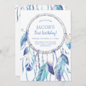 青い夢のキャッチャーの誕生日の招待状 招待状 (正面/裏面)