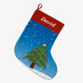 青い大きなクリスマスストッキングのクリスマスツリー ラージクリスマスストッキング (正面 (吊り時))