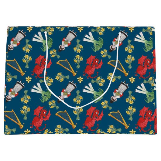 青い大きな抱き枕にウェルシュの衣装と装飾 ラージペーパーバッグ