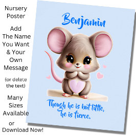 青い大きな耳の赤ちゃんねずみを追加 - 名前テキスト ポスター