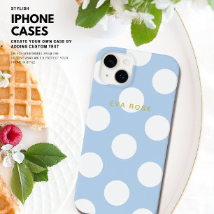 青い大モダン水玉模様のiPhoneケースと名前 Case-Mate iPhone 14 Plusケース
