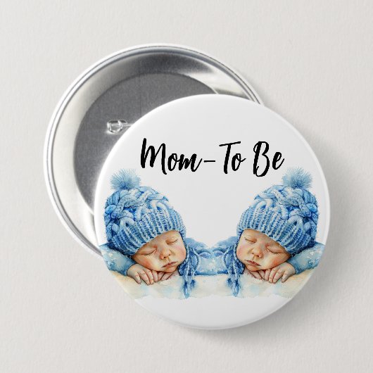 青い大切帽子の双子の男の赤ちゃんママto-Beが 缶バッジ (正面&裏面)