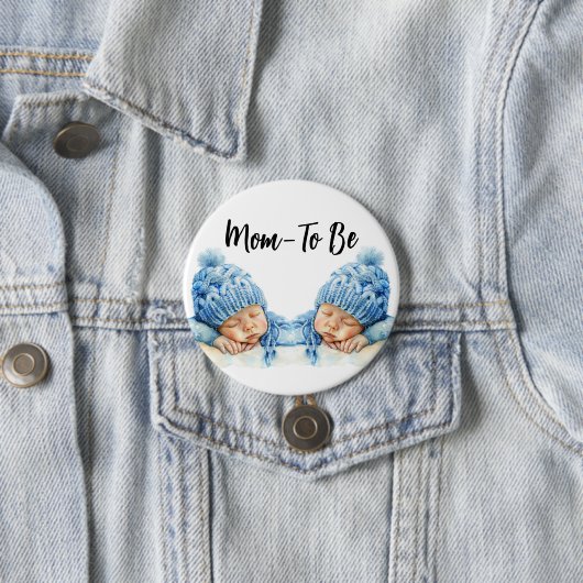青い大切帽子の双子の男の赤ちゃんママto-Beが 缶バッジ (インサイチュ)