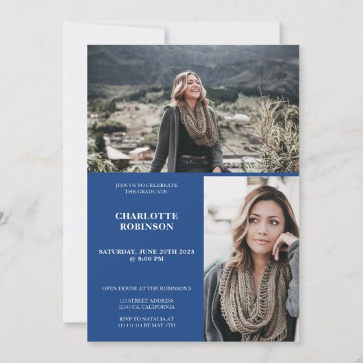 青い大学院生の台本3枚の写真の卒業 招待状 (裏面)