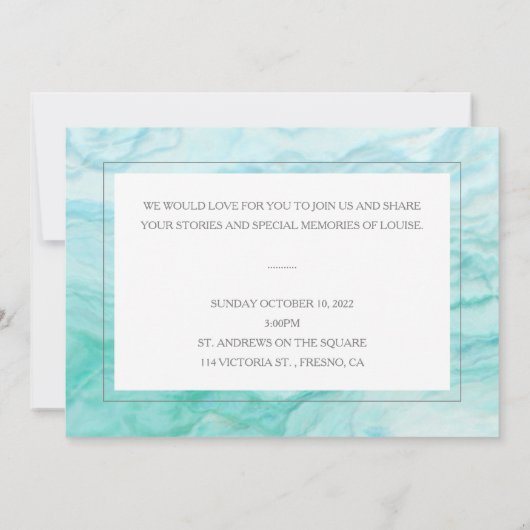青い大理石と生活の写真お祝い 招待状 (裏面)