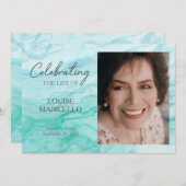 青い大理石と生活の写真お祝い 招待状 (正面/裏面)