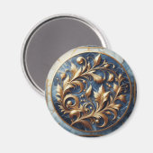 青い大理石と金ゴールドトリム マグネット (正面/裏面)